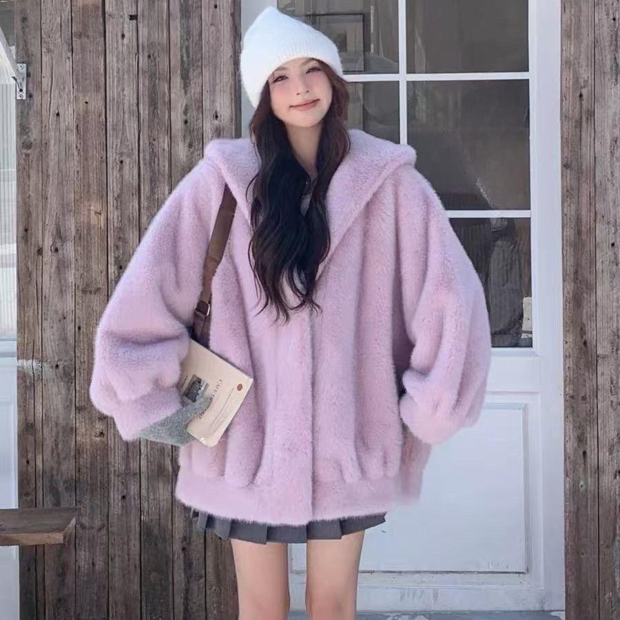 

Женское синее свободное пальто с капюшоном, толстая теплая куртка из искусственного меха, с длинным рукавом, весенне-осенняя верхняя одежда L