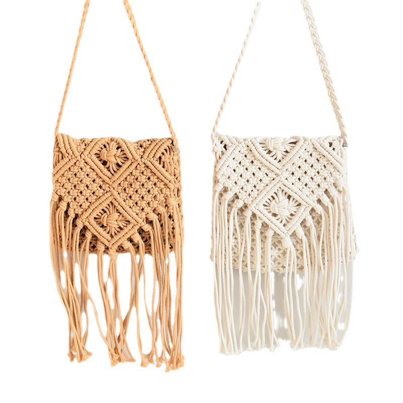 Sommer Koreanische Quaste Umhängetasche aus Stroh - Retro Einseitige Schulter Baumwollfaden Gewebte Klapptasche