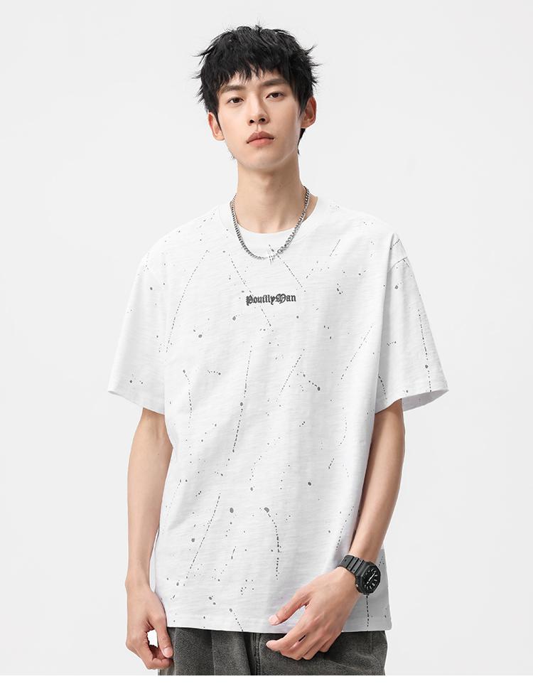 Bamboo Knot Cotton Paint Heavy Weight Hanging Loose Casual Men's Short Sleeved T-shirt