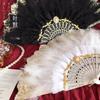 Japanese-Style Lolita Retro Black and White Lace Lolita Embossed Floral Folding Fan Tea Party Feather Fan