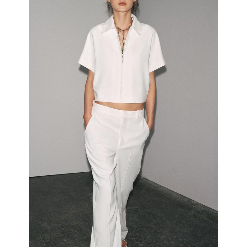 Summer New Arrival Women's Clothing Casual Fashion All-Matching Zipper Tops Lapel T-shirt Shory Style Outwear 8491053