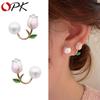 French Lightweight Luxury Pink Tulip Flower Stud Earrings for Women Exquisite Zircon Earrings… More