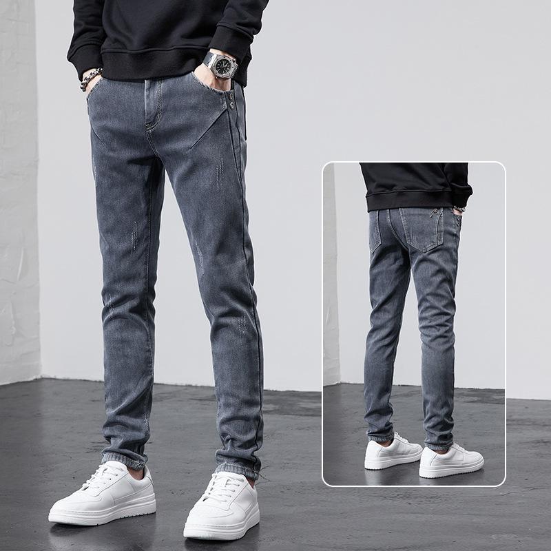 Men's Slim Fit Smoky Grey Stretch Jeans - Casual Summer Trousers