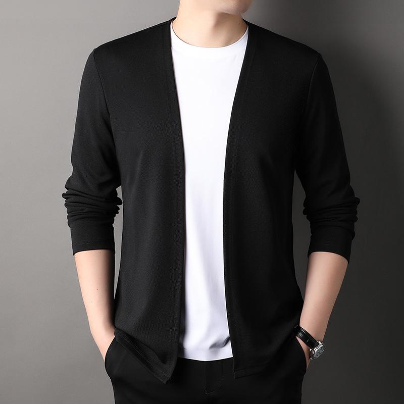 Giacca Cardigan Casual da Uomo a Maniche Lunghe Scollo a V Slim Colore Unito Ampio Sezione Sottile Top in Maglia