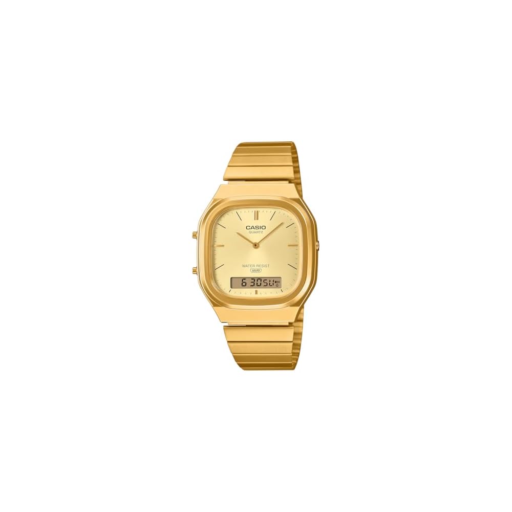 Casio Ana-Digi Quartz Watch Edgy Collection Dual Time Unisex Gold  AQ-240EG-9A