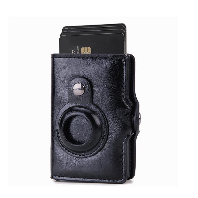 Apple Airtag Tracker Card Holder Men's Wallet with RFID Block and Metal Buckle Zipper.