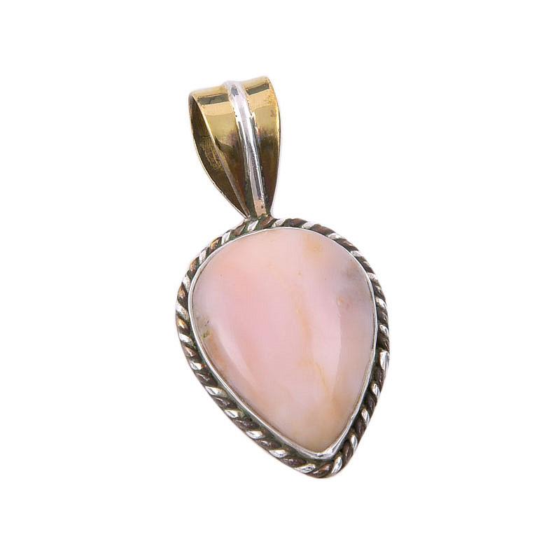 Natural Pink Opal Gemstone 925 Solid Sterling Silver Two Tone Pendant 1.50" W8b28