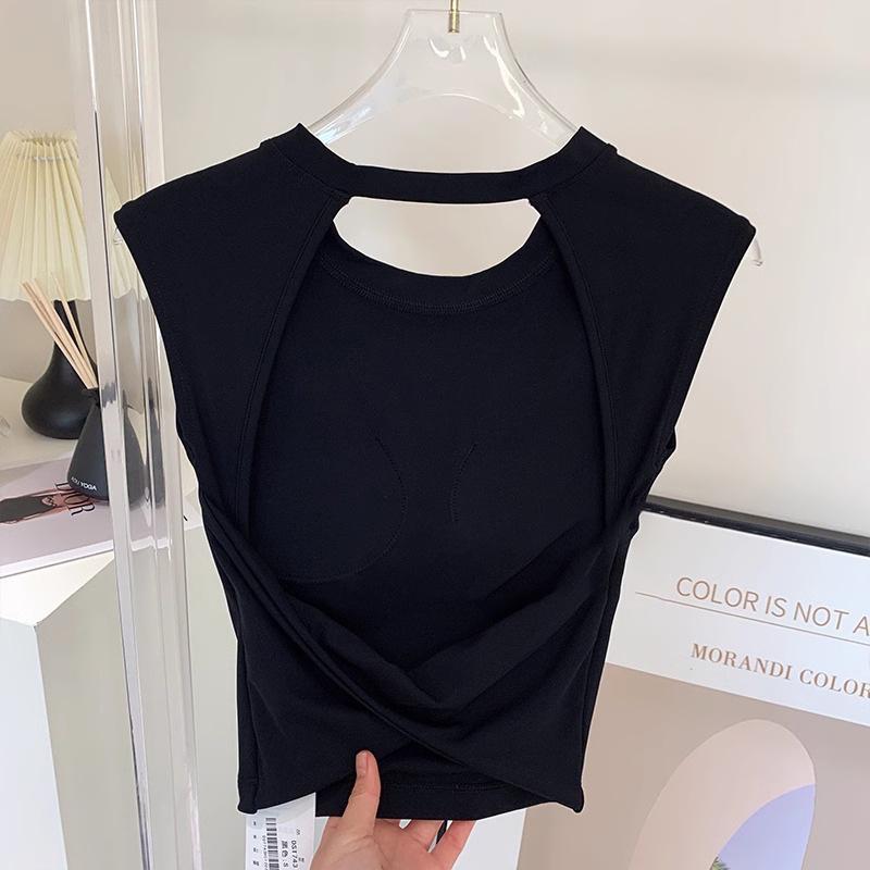 

Сексуальный топ-майка для йоги с фиксированной чашкой и открытой спиной - Спортивная одежда без рукавов облегающего кроя для бега и фитнеса Medium