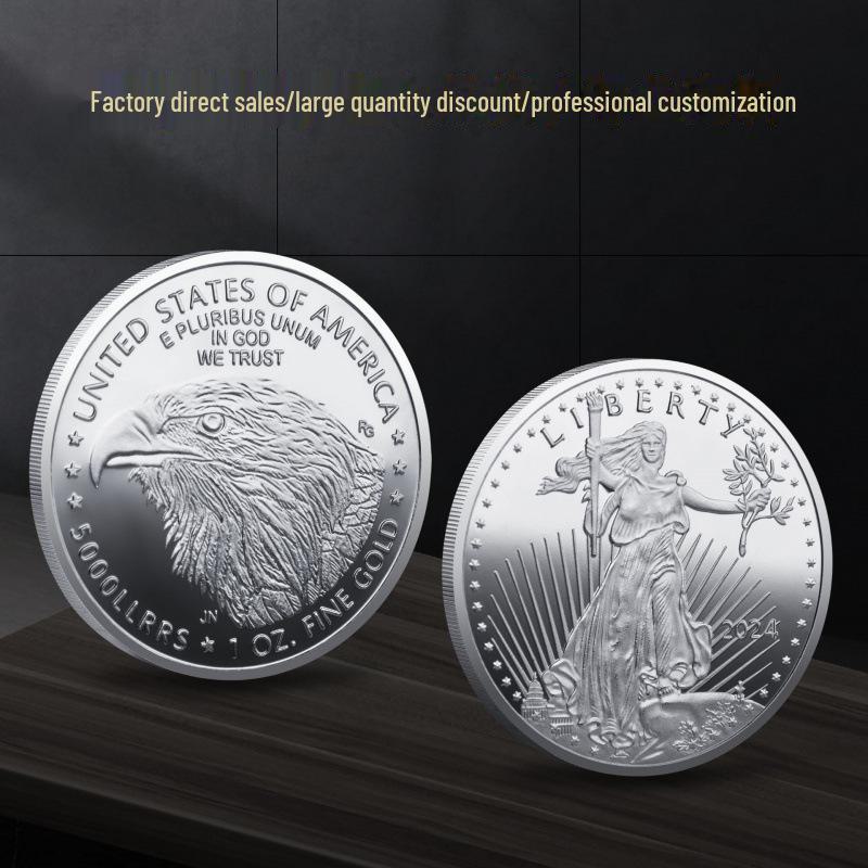 

Набор металлических монет Статуя Свободы 2024 г.: Золотое и серебряное издание 40*3MM 30g серебряный