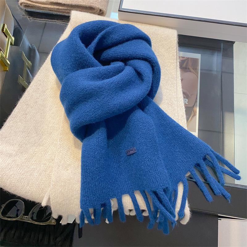 Pure Wool Scarf Women's Winter High End Tassel Warm Short Small Scarf