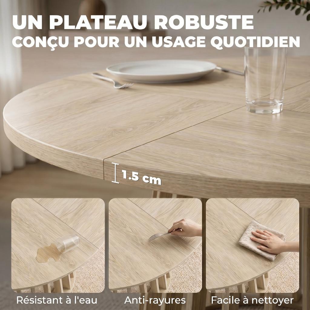 Dining Table, Round, 4-6 People, 120 x 75 cm, Slatted Base, Natural Wood