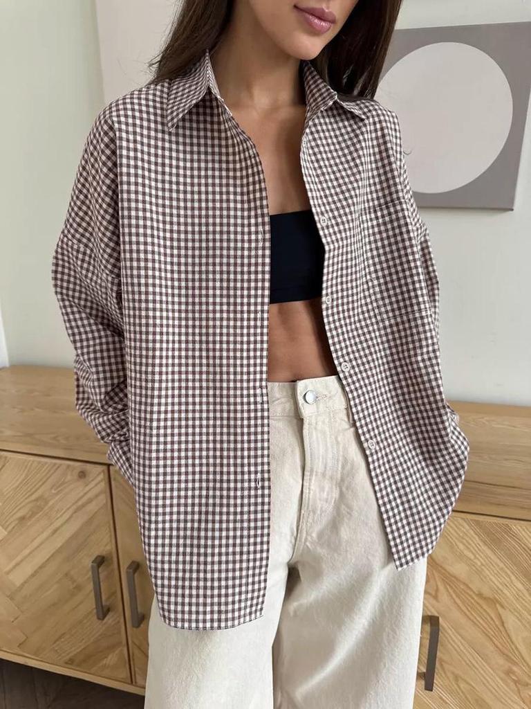 European American Plaid Cotton Women's Loose Fashion Shirt - Autumn/Winter 2024 Trend