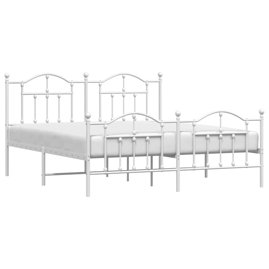 Metal Bed Frame with Headboard and Footboard White 183 x 213 cm