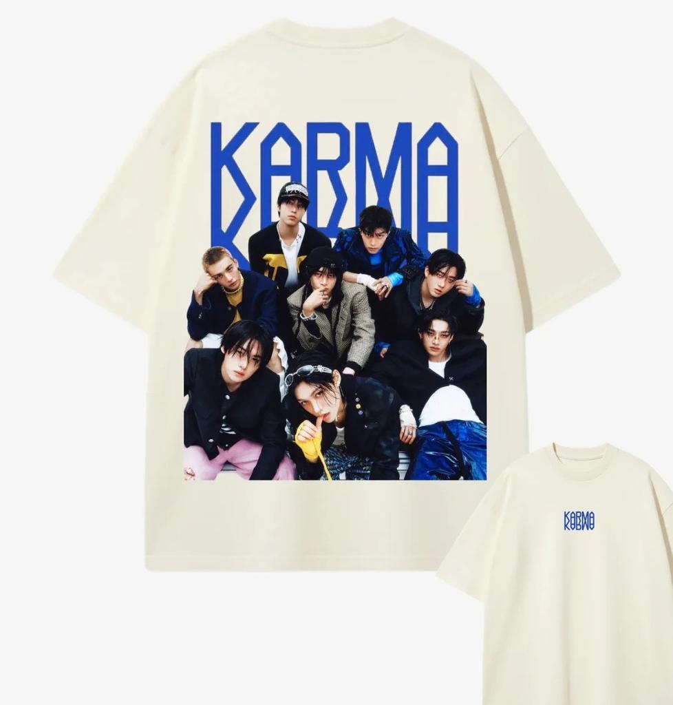 KPOP Stray Kids SKZ Karma Men's T-shirt 2026 Summer New Men's Women's Fashion Casual Cotton Oversized T-shirt Street Wear Y2K
