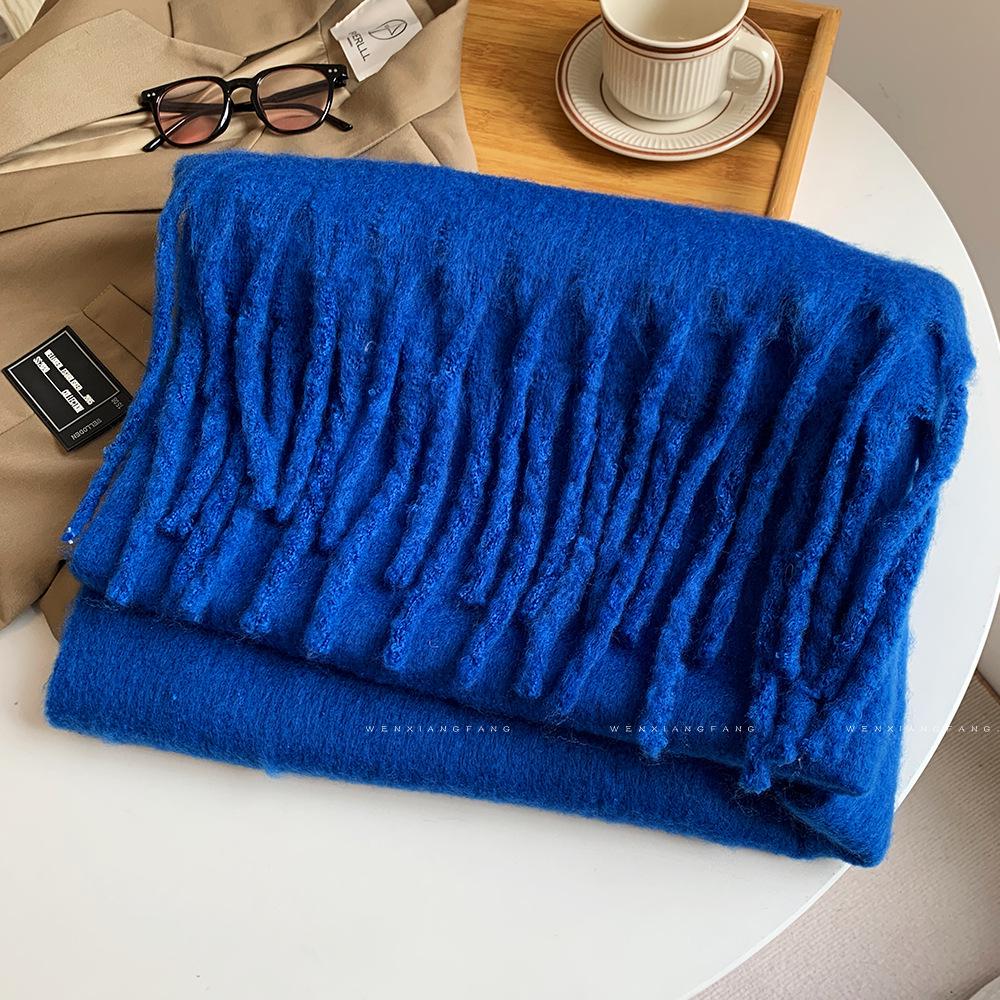 2024 New High-End Pure Color Mohair Scarf for Women - Cozy Korean Style Autumn/Winter Shawl