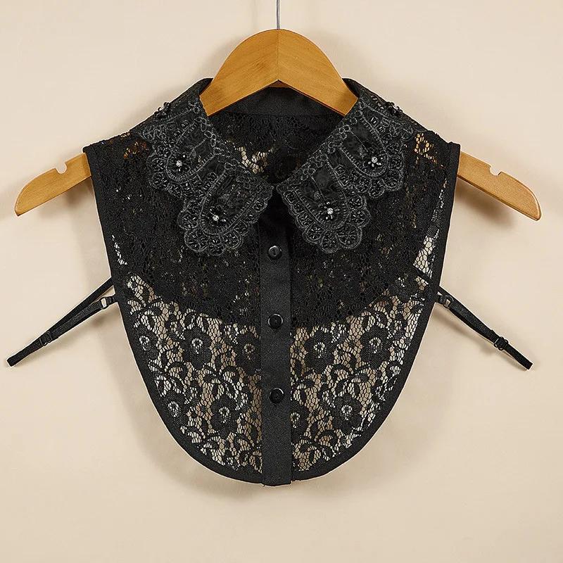 

Белый кружевной ажурный воротник-подделка для женщин, блузка-рубашка, съемный воротник-рубашка, блузка с отворотом, аксессуары для одежды