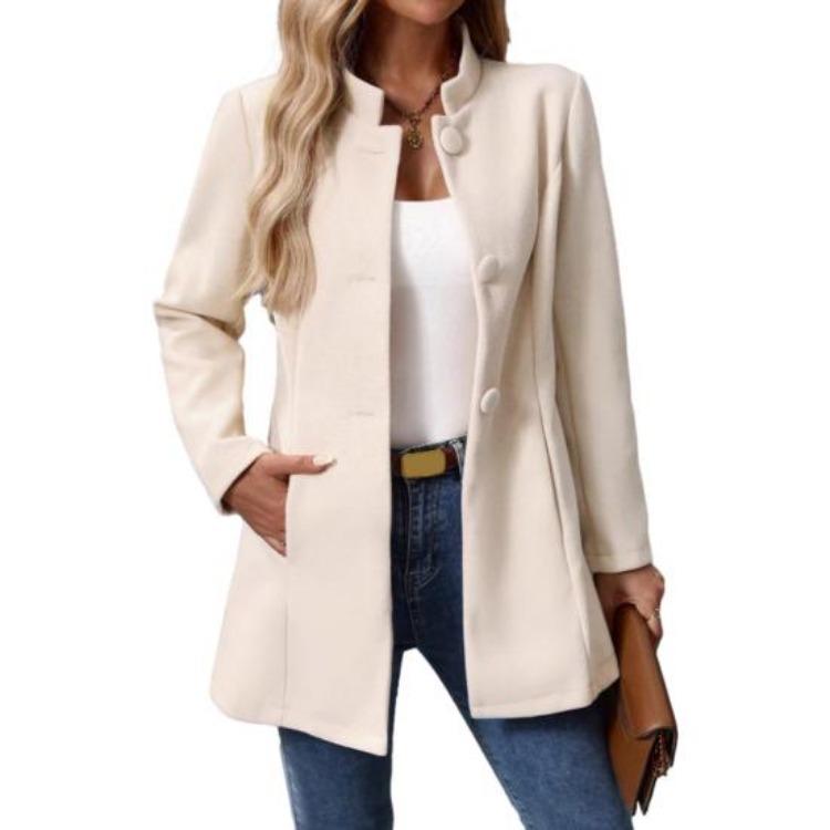 Fall Winter Women's Wool Blend Pea Coat Dressy Outerwear Short Trench Coat Single Breasted Stand Collar Blazer Jacket
