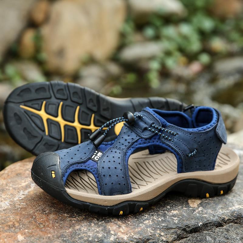 Genuine Leather Casual Shoes for Men Outdoor Walking Hiking Men Shoes Breathable Anti-Collision Toe Summer Sandals 2025