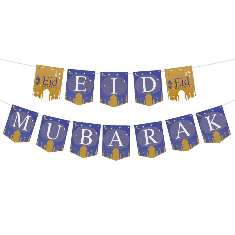 EID Mubarak Banner Glitter Star Moon Letter Paper Bunting Garland Islamic Muslim Party Ramadan Kareem Decorations for Home 2025