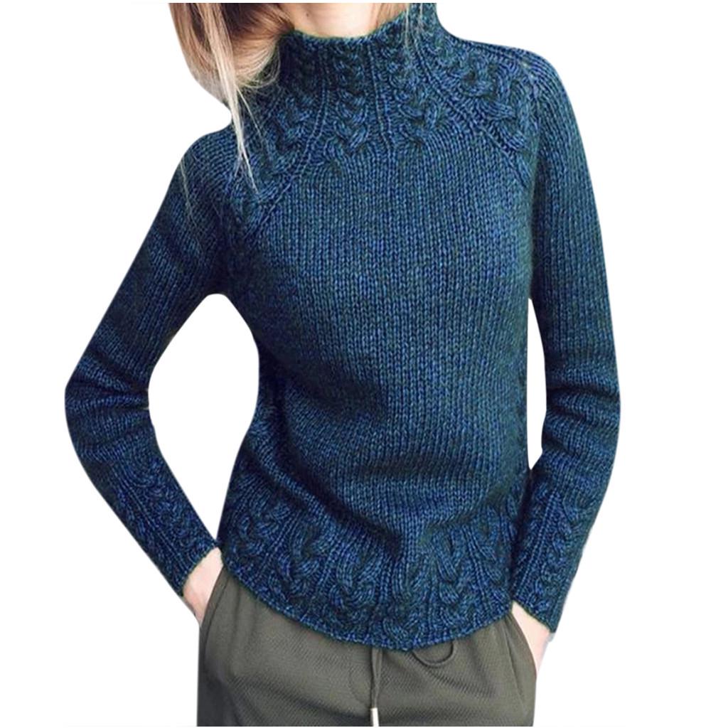 Women Sweater Solid Color Linen Sweater Knitted Turtleneck Sweater