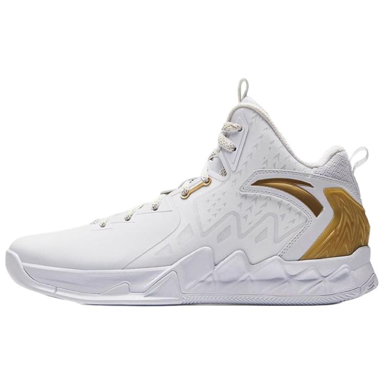 

New Anta Abrasion Resistant Slip Resistant Mid Top Basketball Shoes Men s White Gold 112521621U-1 42