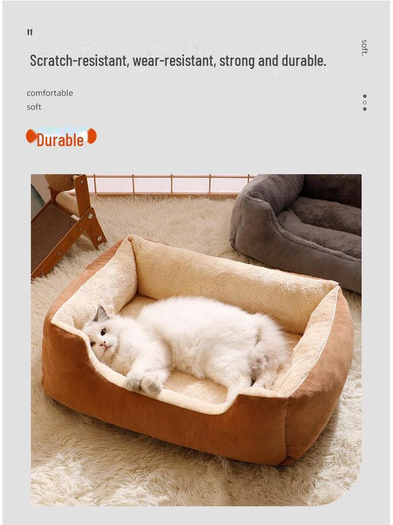 Winter Warm Pet Nest Cozy Square Bed for Small & Medium Dogs - All-Season, Thick, Cold-Proof Mat.