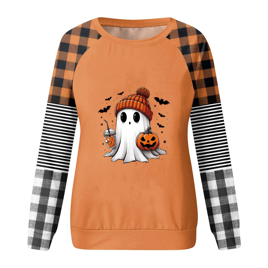 Women's Halloween Print Long Sleeve T-Shirt Round Neck Casual Top