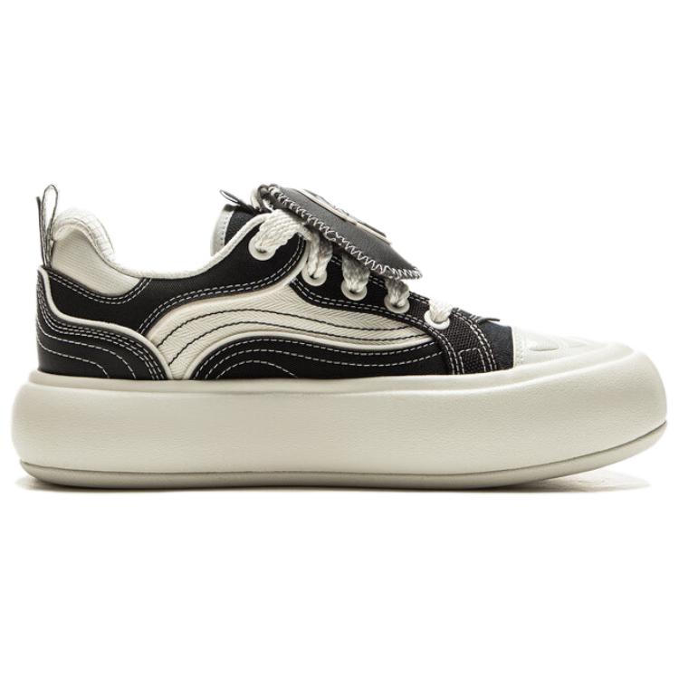 Li Ning Puff Platform Retro Trend Durable Lightweight Low Top Skate Shoes Women Skate Shoes Black Off-White AZGV086-1
