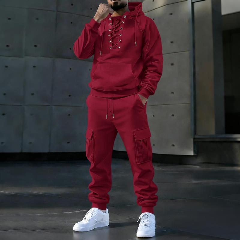 Heren Trainingspak 2 Delig Met Capuchon En Vetersluiting Sweatshirt En Cargo Joggingbroek Set
