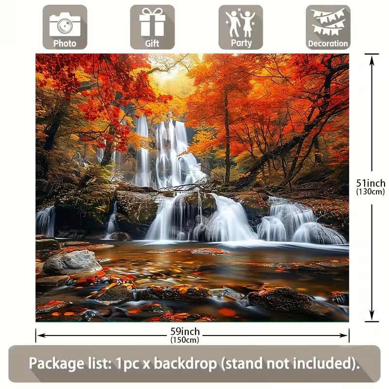 2D Autumn Forest Waterfall Wall Tapestry Nature Background Cloth for Home Party Decor