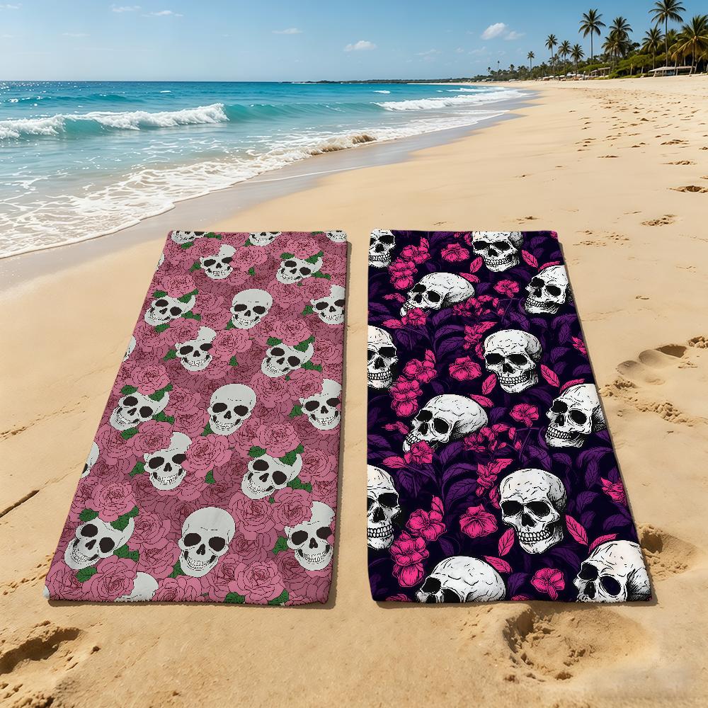 Rose Skull Flower Towel For Outdoor Camping Beach Towel Super Absorbent Quick-Drying Summer Towel