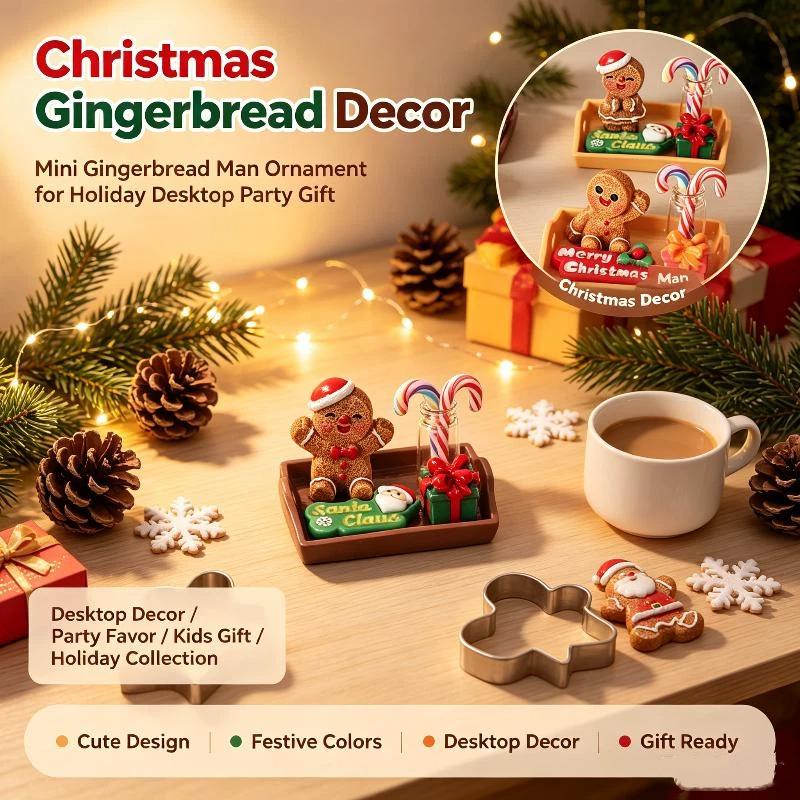 5/6/8Pcs/Set Mini Christmas Gingerbread Man Resin Ornament Set For Desktop Decor Diy Micro Landscape Holiday Decor