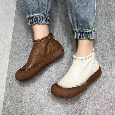 Fashion Women Flats Platform Ankle Boots Brand Mid Heels Leather Shoes Winter 2024 Trend Casual Walking Shoes Fad Non Slip Botas Mujer