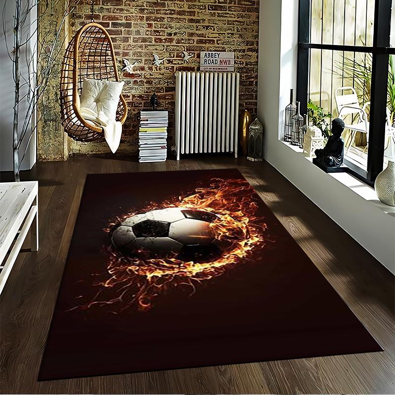 Fiery Soccer Ball carpet Designed floor mat, suitable as a non-slip mat for the living room or bedroom sofa