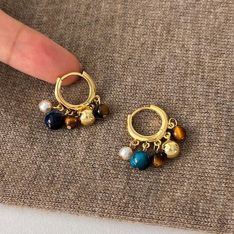 Vintage Natural Stone Colored Round Beads Pendant Gold Color Earrings 2026 Trendy Jewelry Unusual Ear Accessories for Women