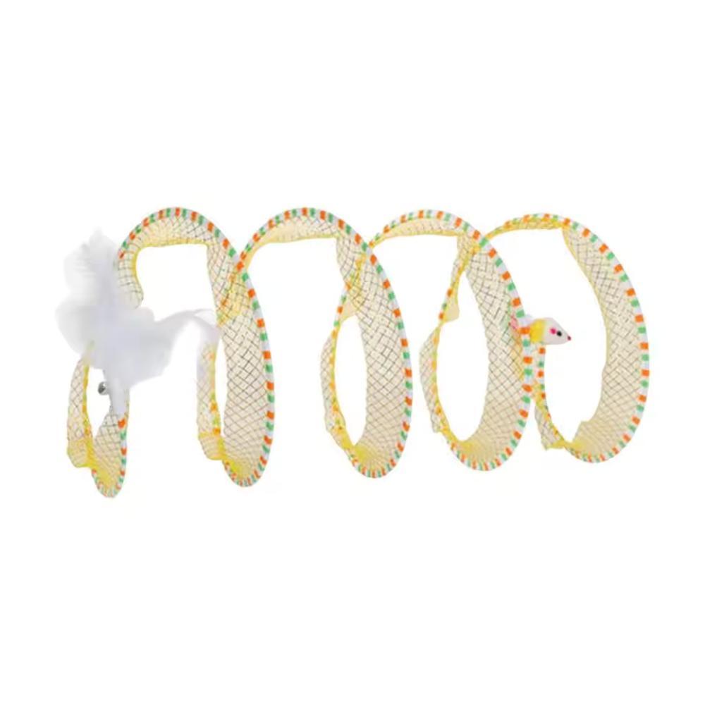 Foldable S Shaped Cat Tunnel Toy With Bell For Kitten Self Play Collapsible Pet Tunnel For Cats Interactive Play Tunnel жёлтый