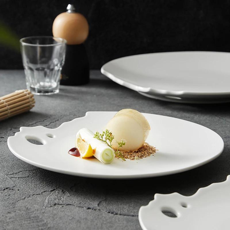 Western Food Steak Plate Restaurant Ceramic Tableware Creative Hotel Cold Dish Pan White Artistic Conception Shallowdish