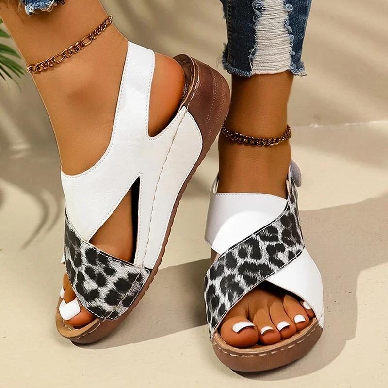 Fashion Mix Color Leopard Wedge Sandals for Women 2025 Summer Comfort Non Slip Beach Shoes Woman Lightweight Casual Sandalias De Mujer