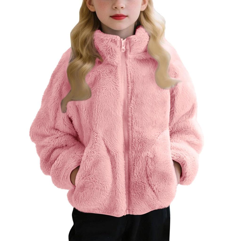 Children's Fashion Fleece-Lined Boys' & Girls' Autumn/Winter Lightweight Warm Solid-Color Coat
