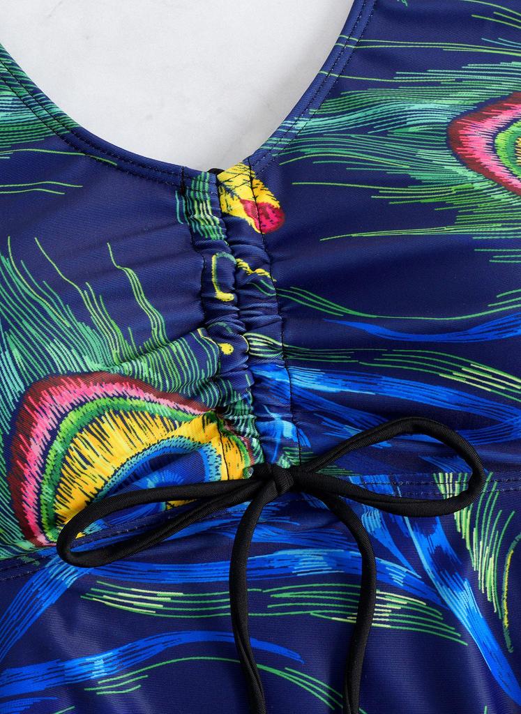 Women's V-Neck Two-Piece Skirted Swimsuit with Boyshorts - Printed, Figure-Flattering Vacation Swimwear
