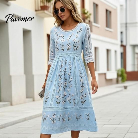 Slimming Waist Cinching Midi Dress Autumn Floral for Women, Long Sleeve Bohemian A Line Chic Dresses Shopping Dress, Vintage Waist-Cinching
