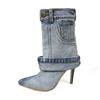 Fashion 2025 Women's Autumn/Winter Denim Fine High Heel Skirt Boots Fashion Pointed Large Women's Four Seasons Short Boots