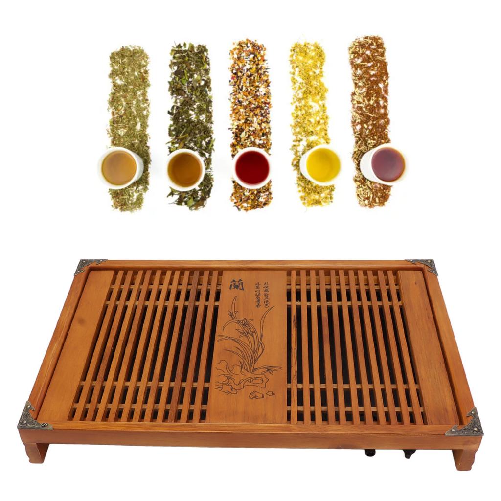 Kungfu Tea Tray Chinese Gongfu Tea Tray Drainage Water Storage Wood Tea Table with Drain Pipe