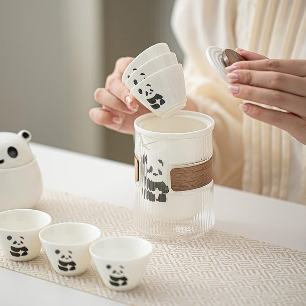 Anti Heat Hand Grip Panda Tea Set Cartoon Chinese Congou Tea Set Ceramic Teapot  Travel Tourism