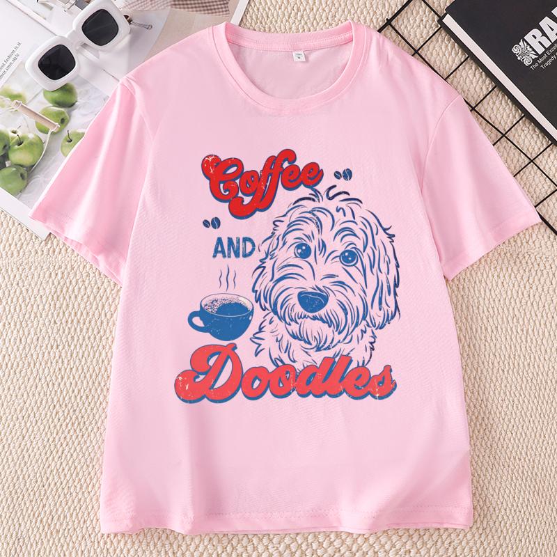 Coffee And Goldendoodle TShirt Casual Round Neck Printed Dog Mom T Shirt Summer Unisex Unisex Funny Dog Lover Clothing