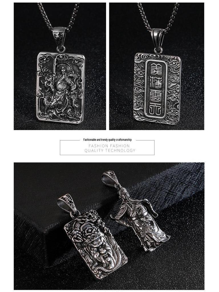 Ethnic Stainless Steel Guan Gong Pendant - Titan Steel Necklace with Retro Dragon Design