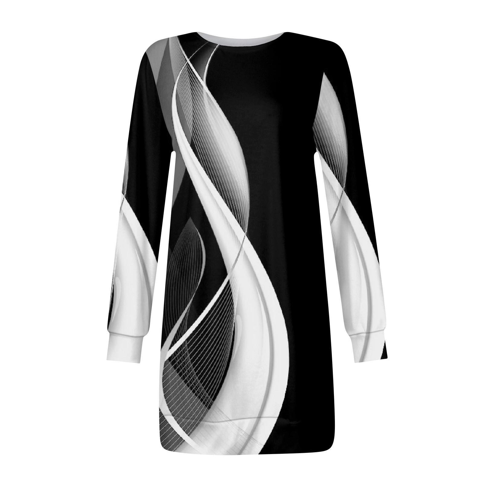 Женское повседневное модное платье миди с круглым вырезом и цветочным принтом с длинными — фото 4