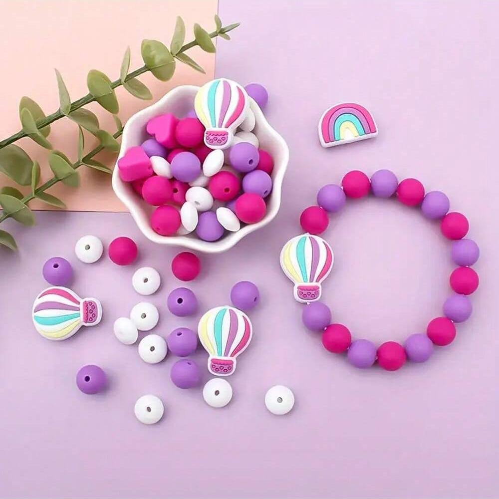 18PCS Rainbow Balloon Silicone Bead Set Suitable for Finger Making DIY Handmade Art Accessories Necklace Bracelet Bead Pen