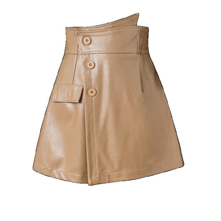 Modischer kurzer Rock aus PU-Leder mit hoher Taille und unregelmäßigem Saum für Damen
