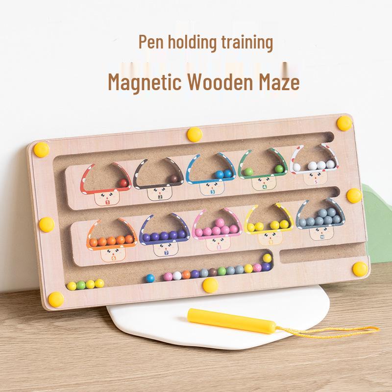

Kids Wooden Magnetic Mushroom Color Sorting Game with Magnetic Pen for Early Learning